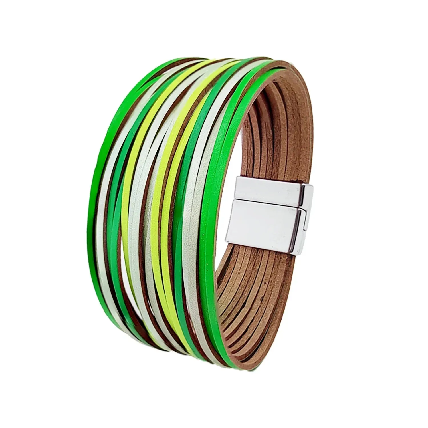 Mixed Color Multilayer Women Bracelet Handmade Leather Bracelet For Women Magnet Buckle Wide Bracelet