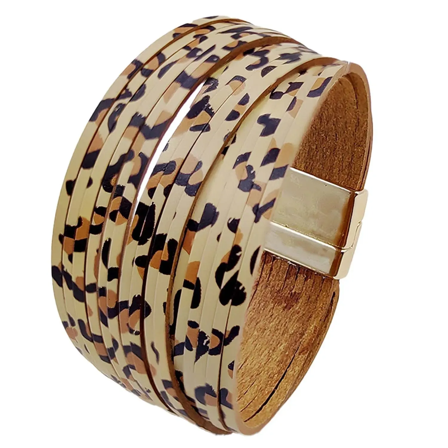 Mixed Color Multilayer Women Bracelet Handmade Leather Bracelet For Women Magnet Buckle Wide Bracelet