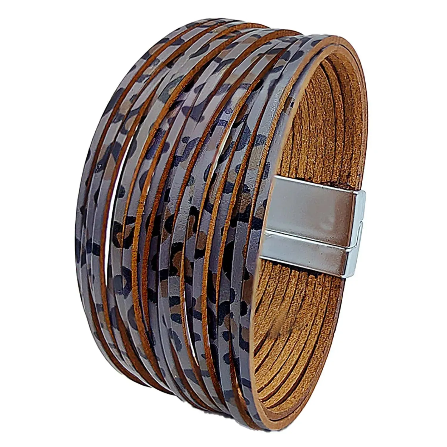 Mixed Color Multilayer Women Bracelet Handmade Leather Bracelet For Women Magnet Buckle Wide Bracelet