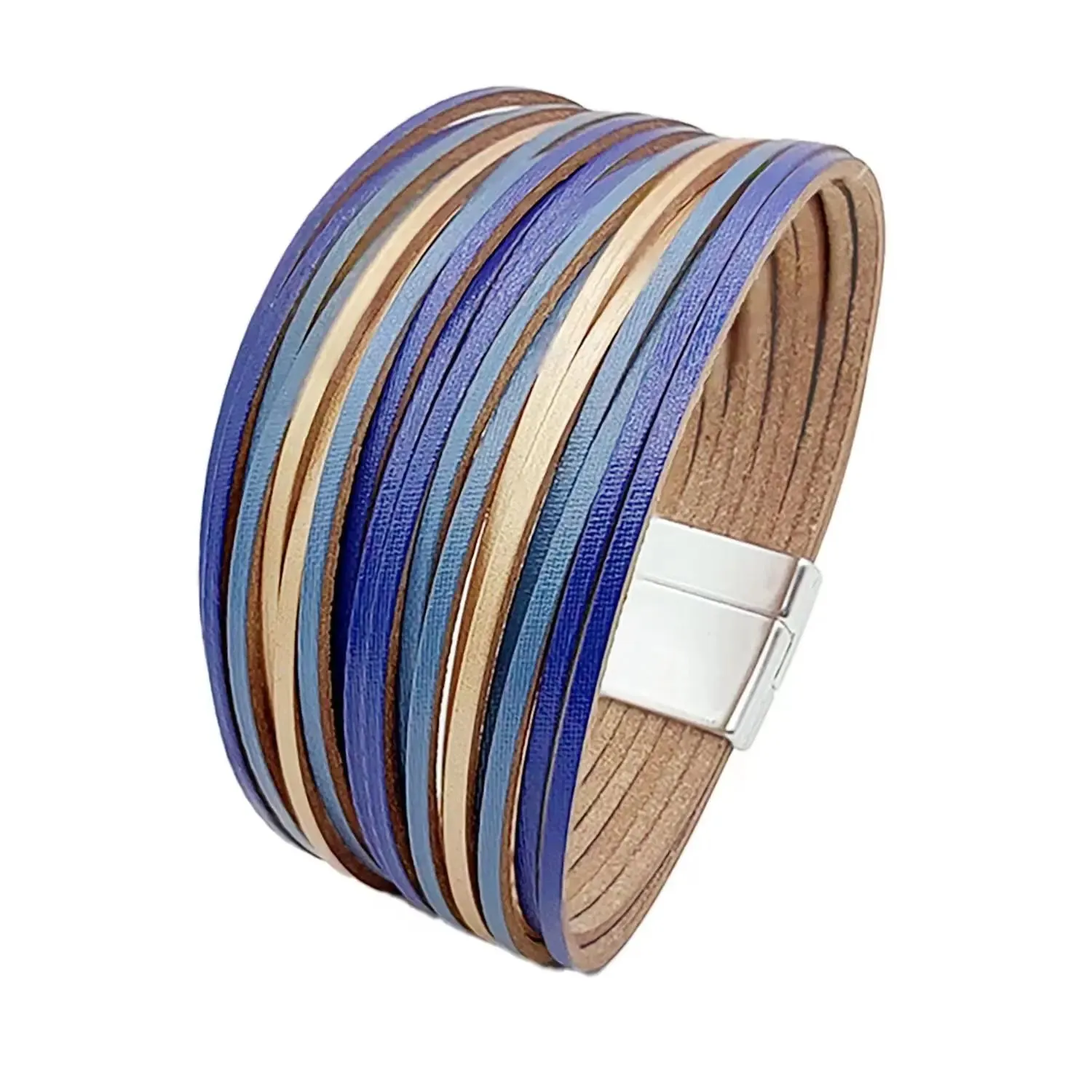 Mixed Color Multilayer Women Bracelet Handmade Leather Bracelet For Women Magnet Buckle Wide Bracelet
