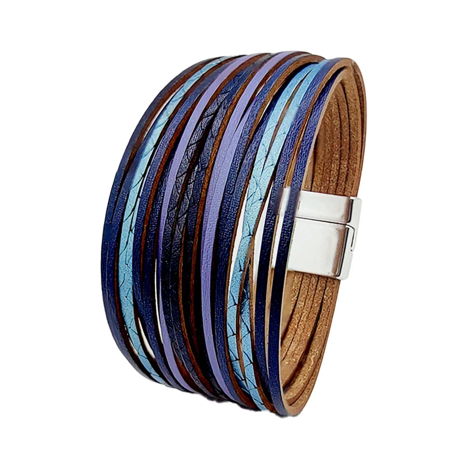 Mixed Color Multilayer Women Bracelet Handmade Leather Bracelet For Women Magnet Buckle Wide Bracelet