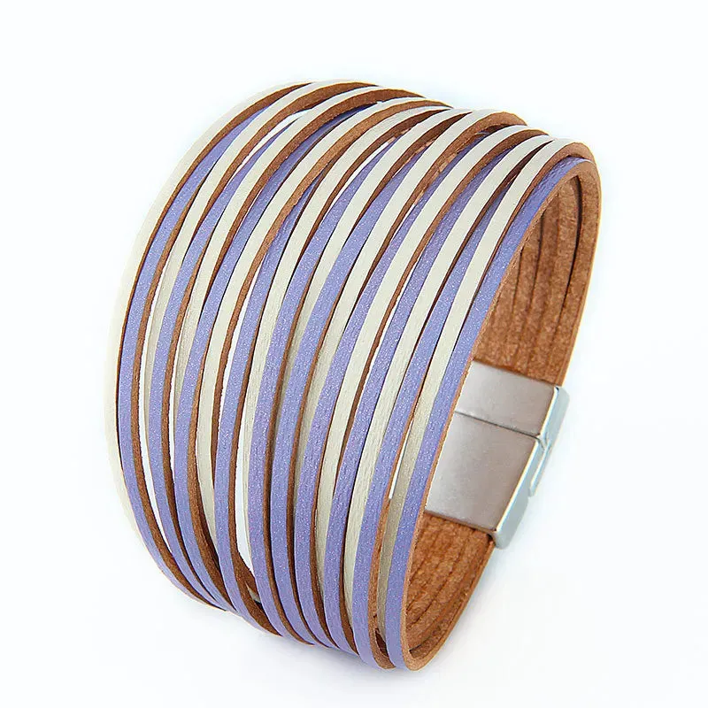 Mixed Color Multilayer Women Bracelet Handmade Leather Bracelet For Women Magnet Buckle Wide Bracelet