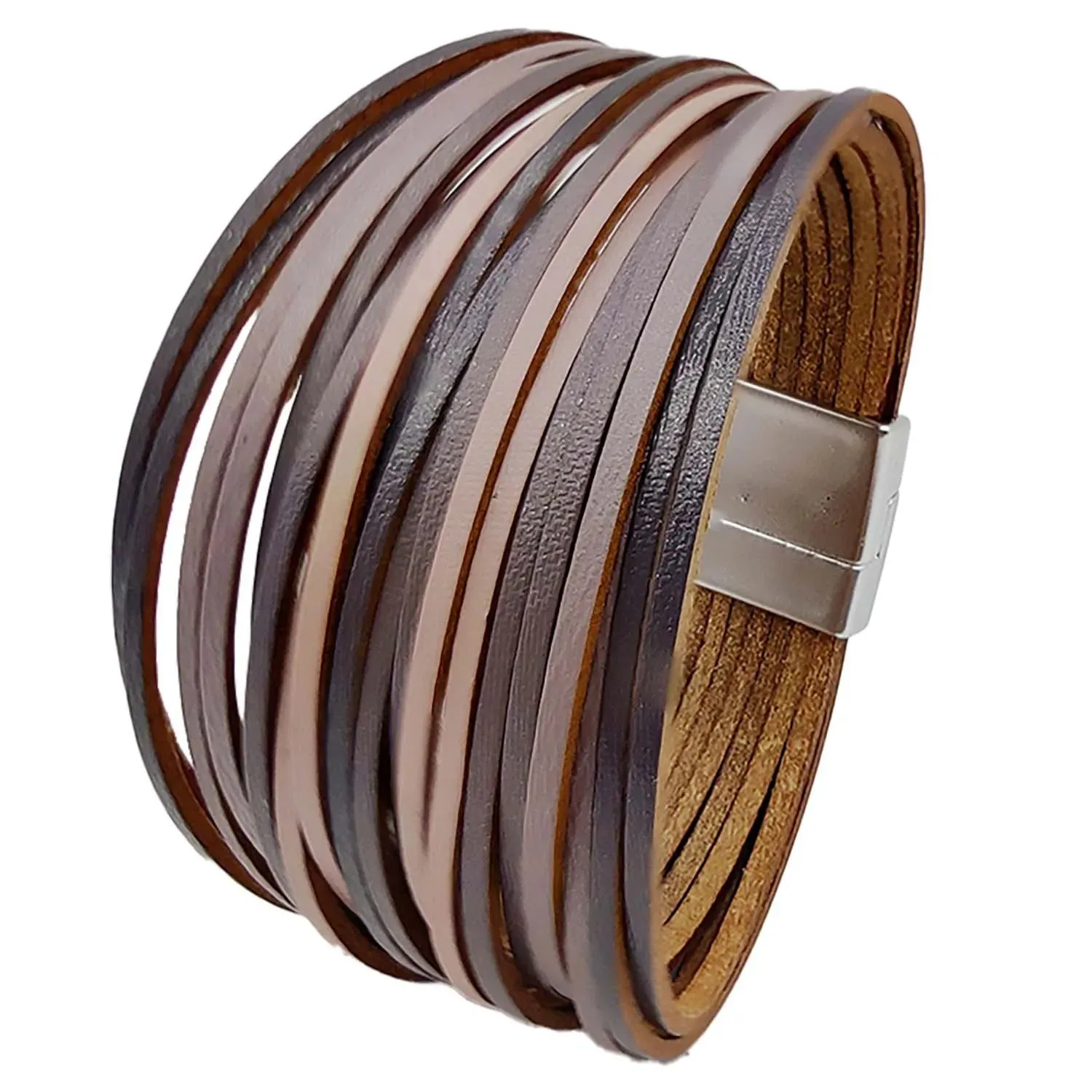 Mixed Color Multilayer Women Bracelet Handmade Leather Bracelet For Women Magnet Buckle Wide Bracelet