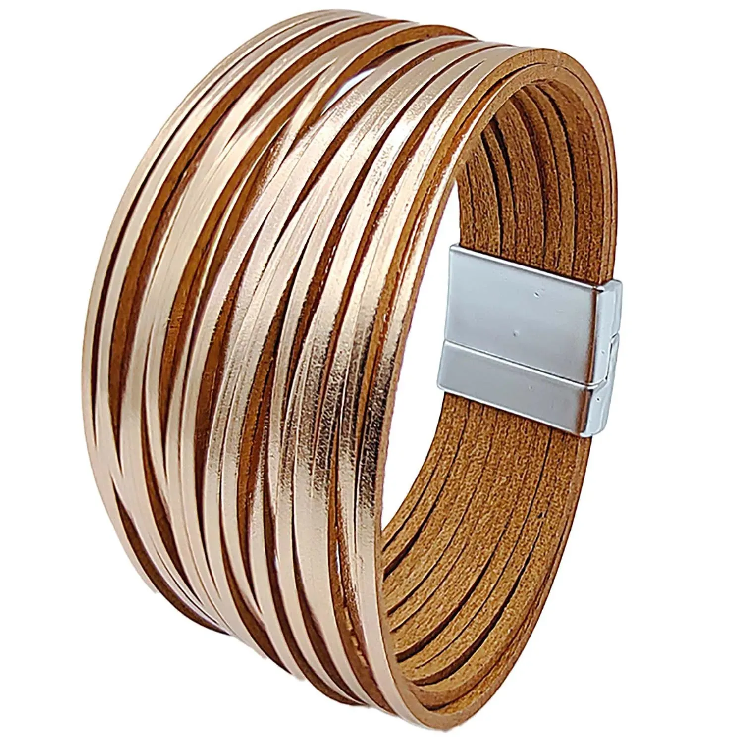 Mixed Color Multilayer Women Bracelet Handmade Leather Bracelet For Women Magnet Buckle Wide Bracelet