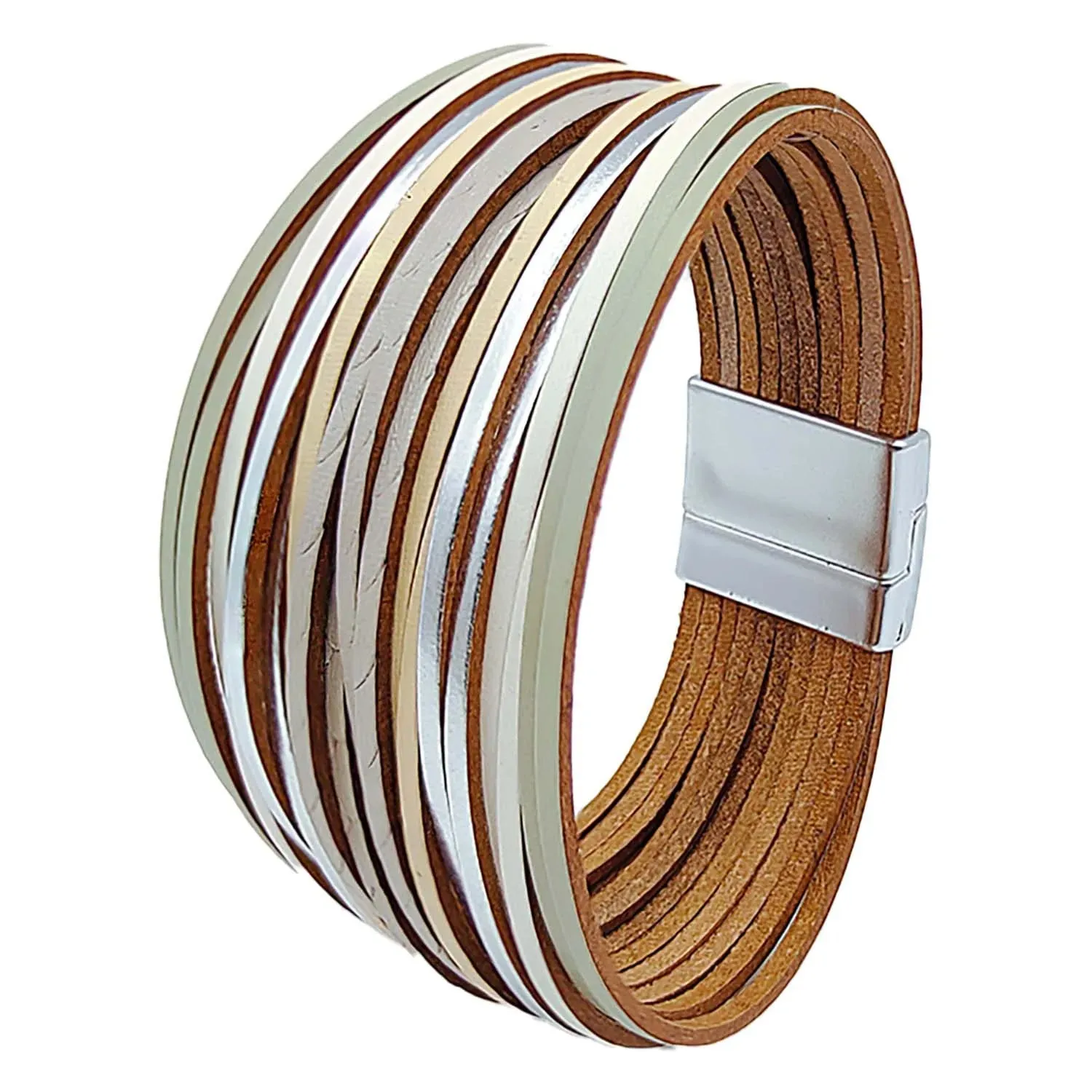 Mixed Color Multilayer Women Bracelet Handmade Leather Bracelet For Women Magnet Buckle Wide Bracelet
