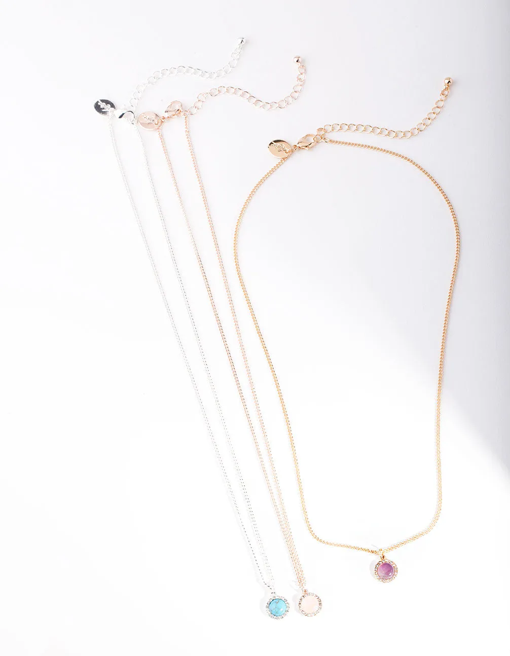 Mixed Metal Diamante Semi Precious Necklace Pack