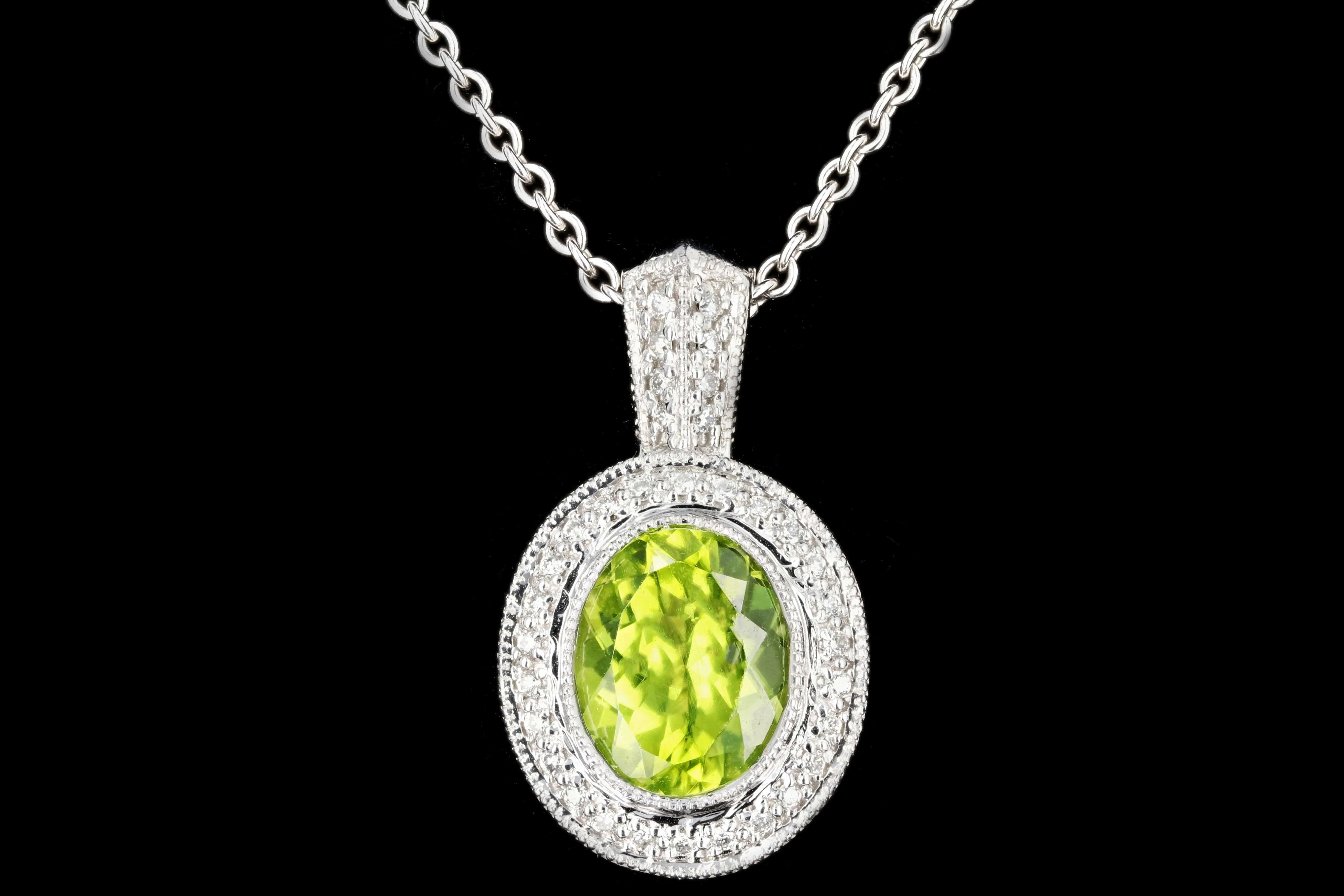 Modern 14K White Gold 3CT Peridot, Amethyst, and Diamond Pendant Necklace