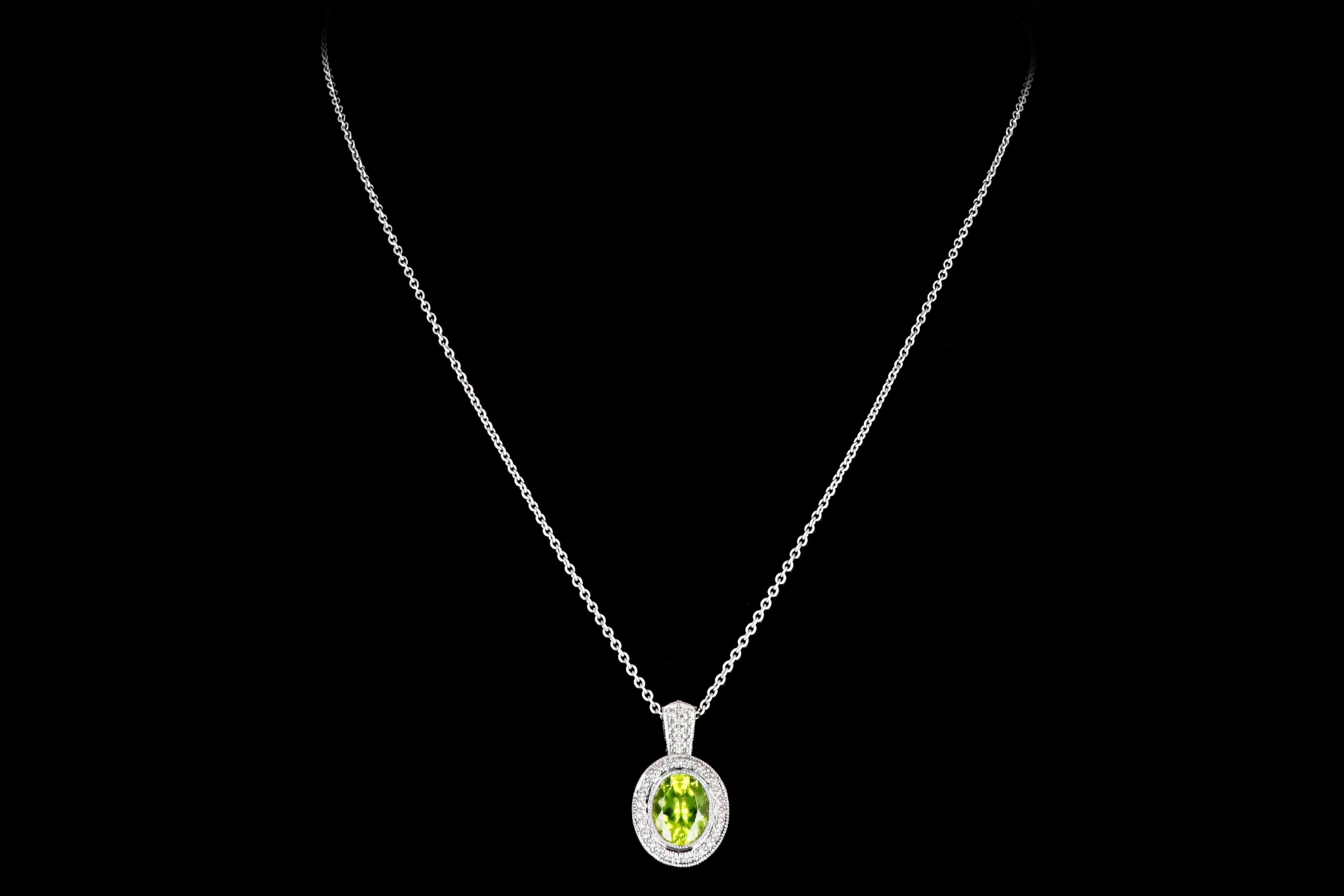 Modern 14K White Gold 3CT Peridot, Amethyst, and Diamond Pendant Necklace