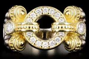 Modern Lagos 18K Yellow Gold and Sterling Silver .48 Carat Round Brilliant Cut Diamond Caviar Circle Game Ring