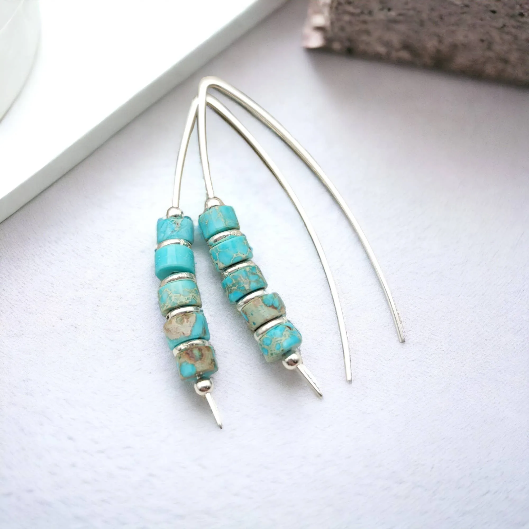Modern Turquoise and Sterling Silver Threaders - Boho style