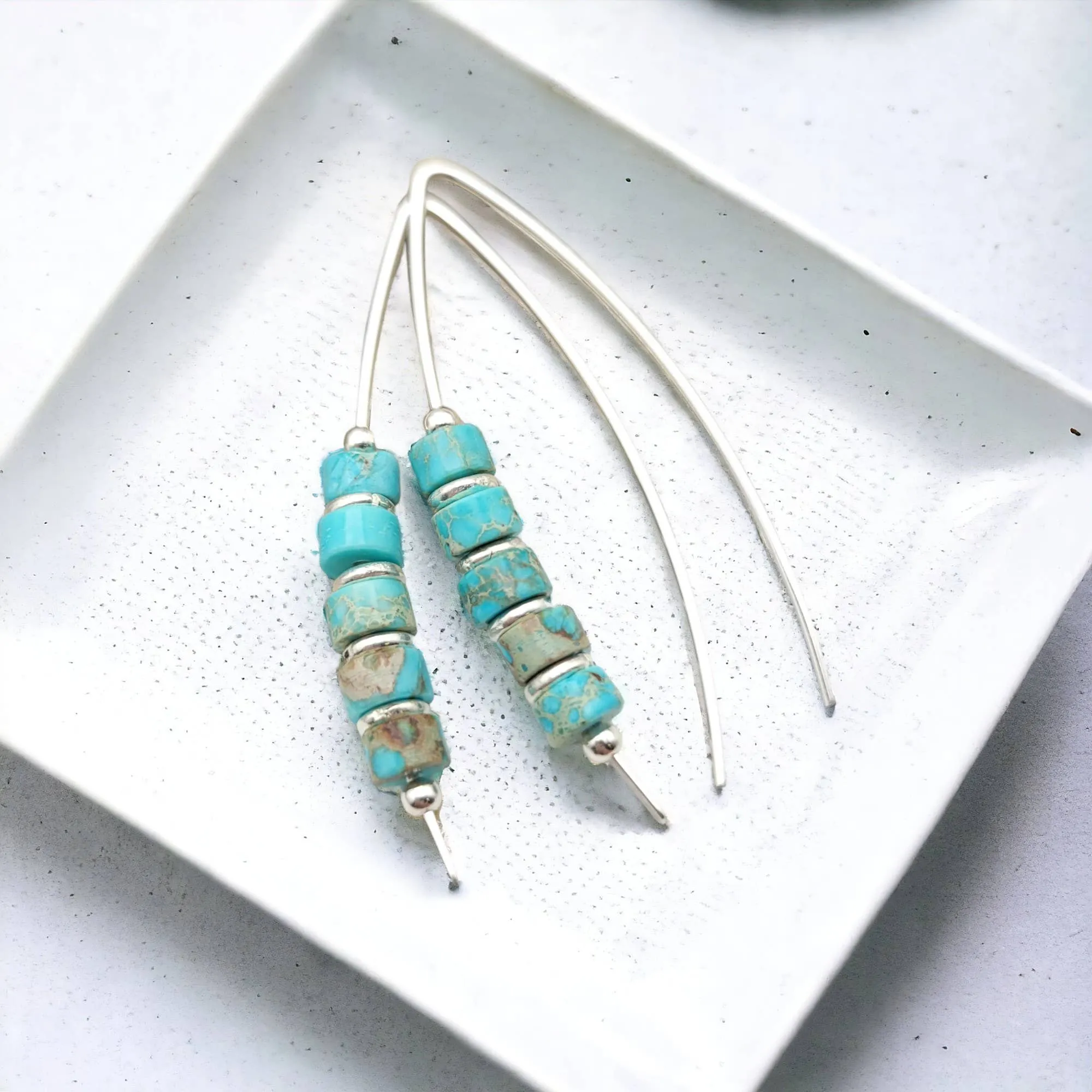Modern Turquoise and Sterling Silver Threaders - Boho style