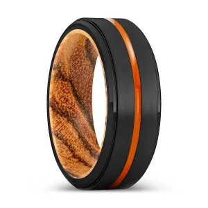 MODESTO | Bocote Wood, Black Tungsten Ring, Orange Groove, Stepped Edge