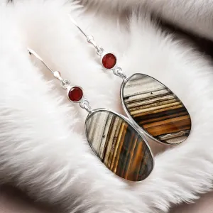 Montana Agate & Garnet Solid 925 Sterling Silver Earrings