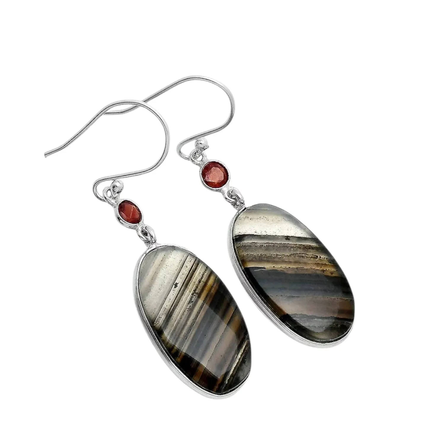 Montana Agate & Garnet Solid 925 Sterling Silver Earrings