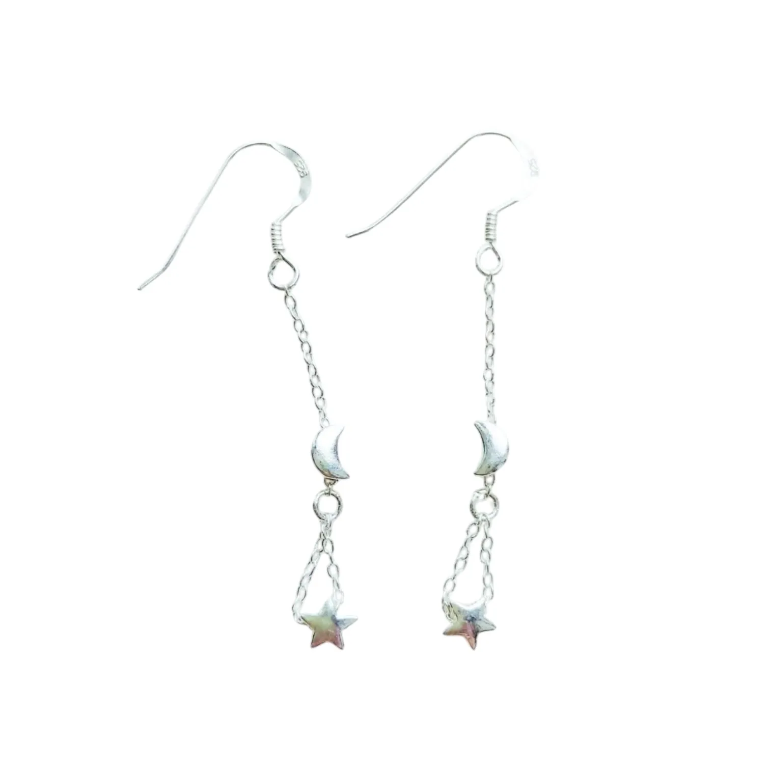 Moon & Stars Solid 925 Sterling Silver Earrings