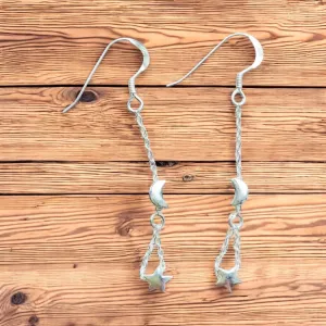 Moon & Stars Solid 925 Sterling Silver Earrings