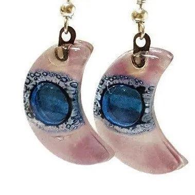 Moon Earrings. Lilac and blue Recycled Glass Drop Earrings. Dangle earrings