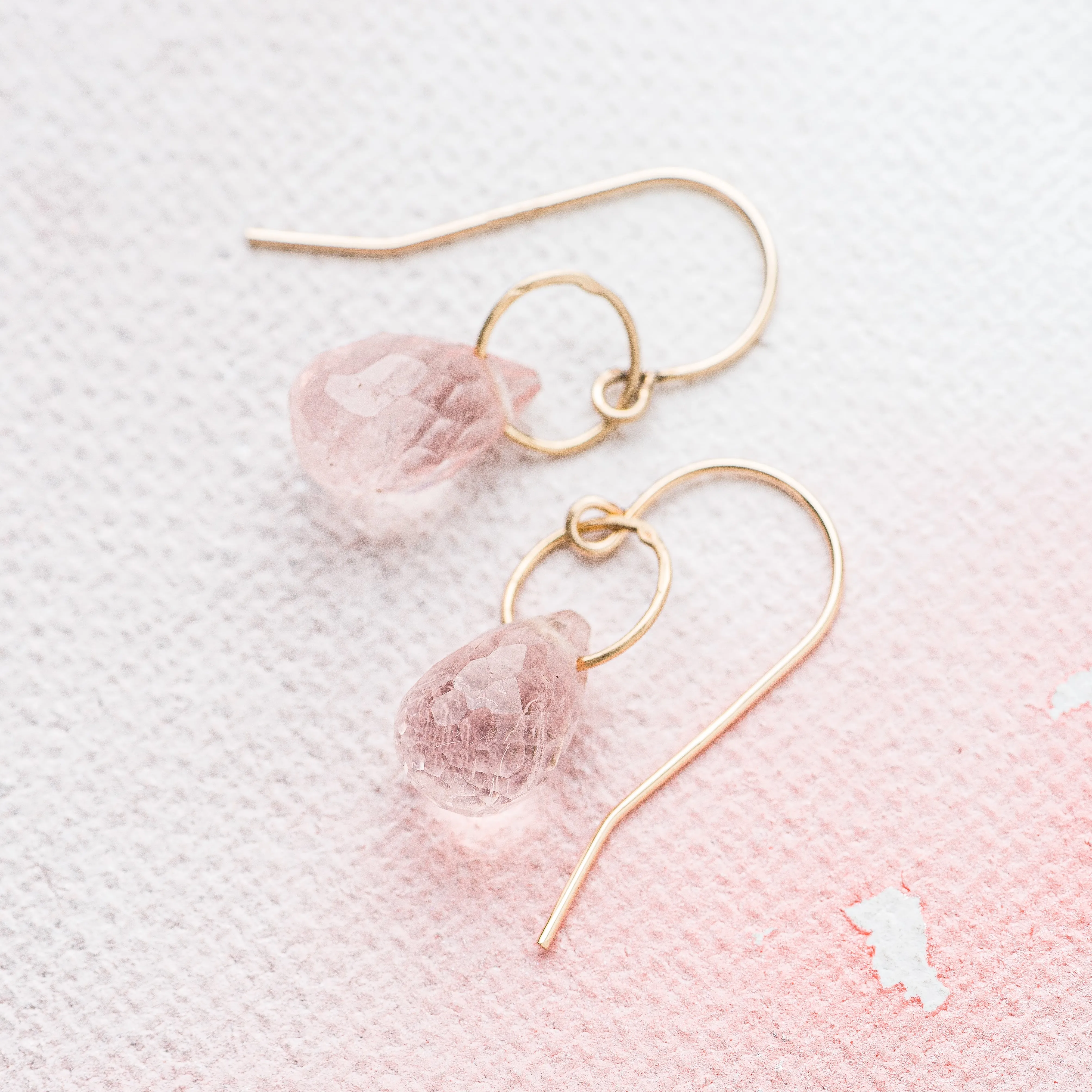 Morganite Drop Earrings in 14k Gold