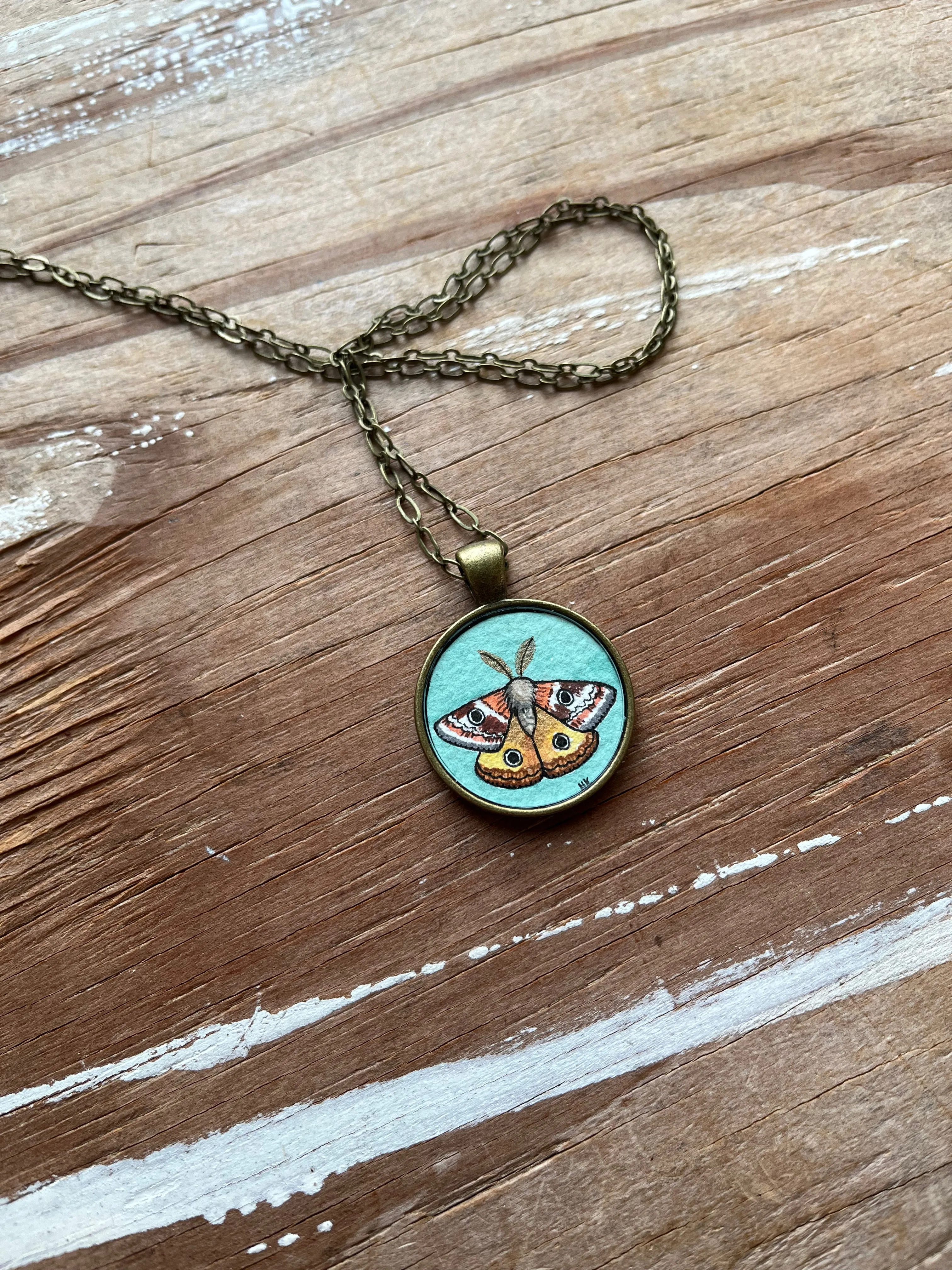 Moth Watercolor Hand Painted Necklace, Original Art Pendant, Special Gifts for Her