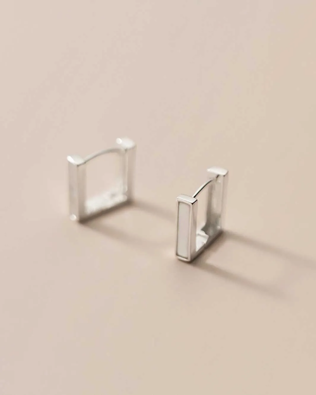 Mother of Pearl Bar Square Huggie Earrings