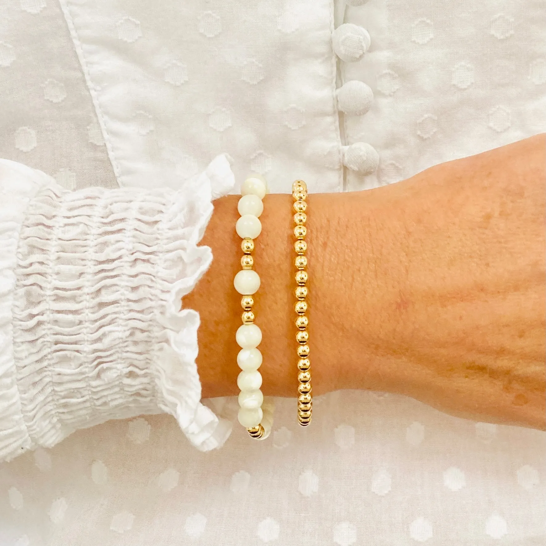 Mother of Pearl Bracelets with Gold Accent | Solo or Stack Set