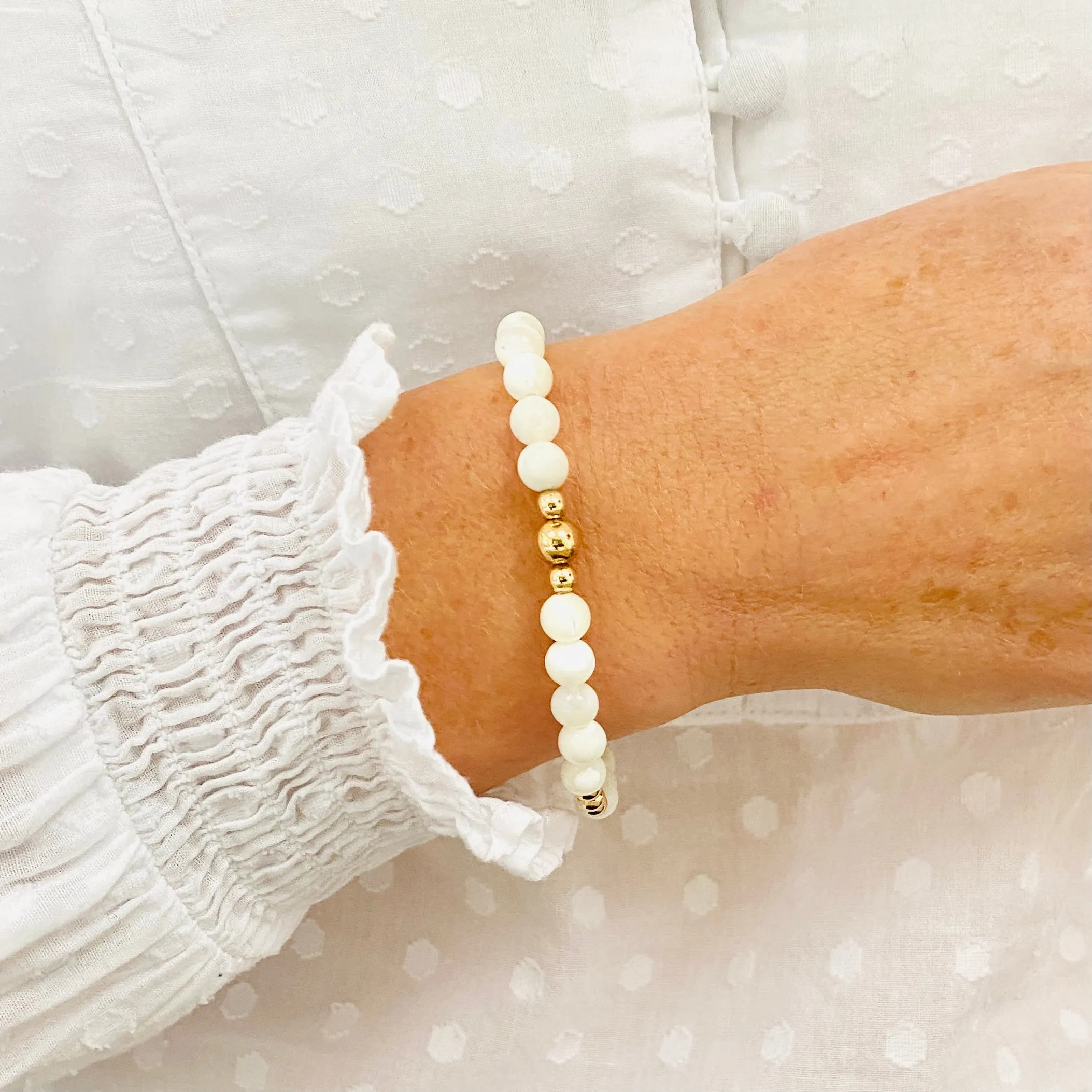 Mother of Pearl Bracelets with Gold Accent | Solo or Stack Set