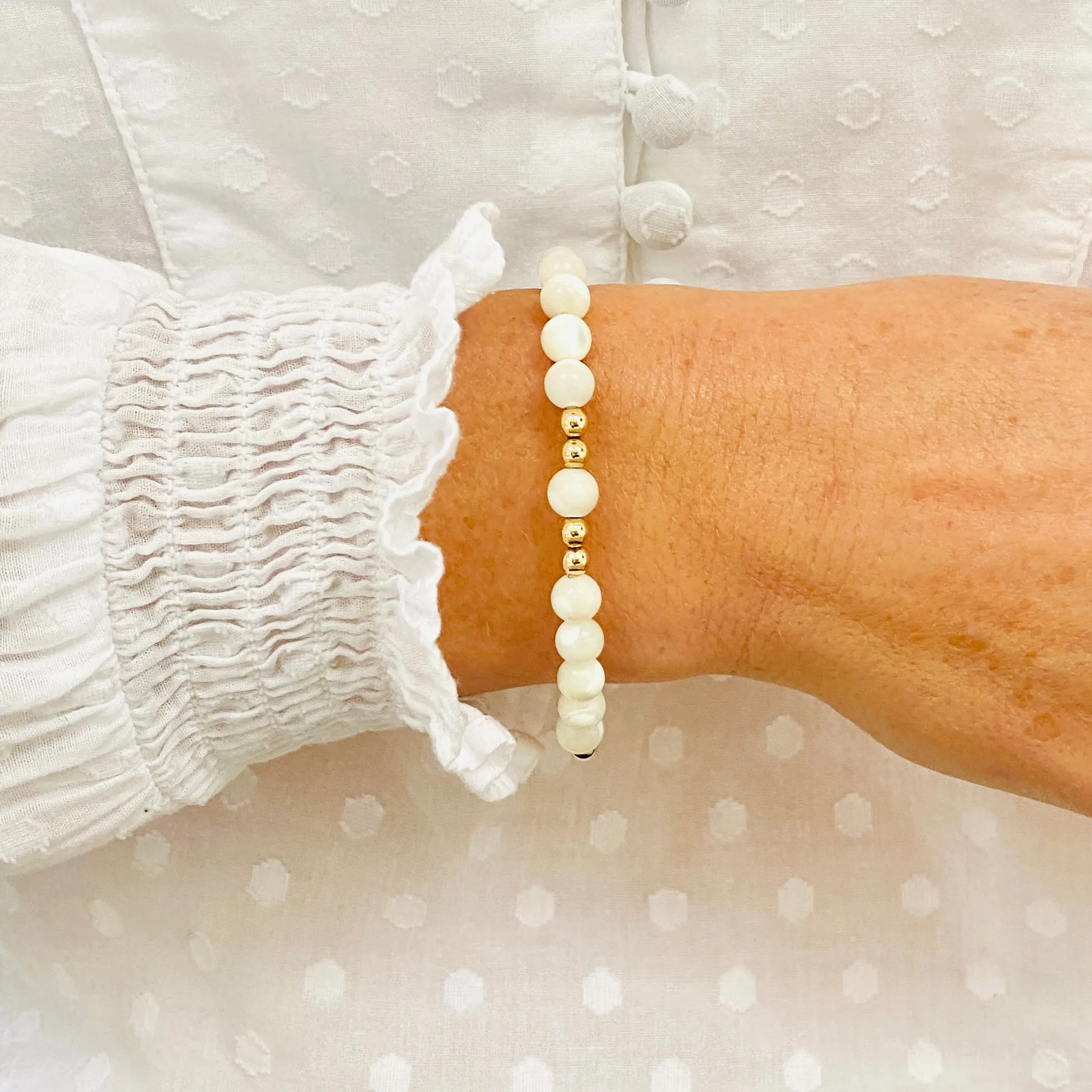 Mother of Pearl Bracelets with Gold Accent | Solo or Stack Set
