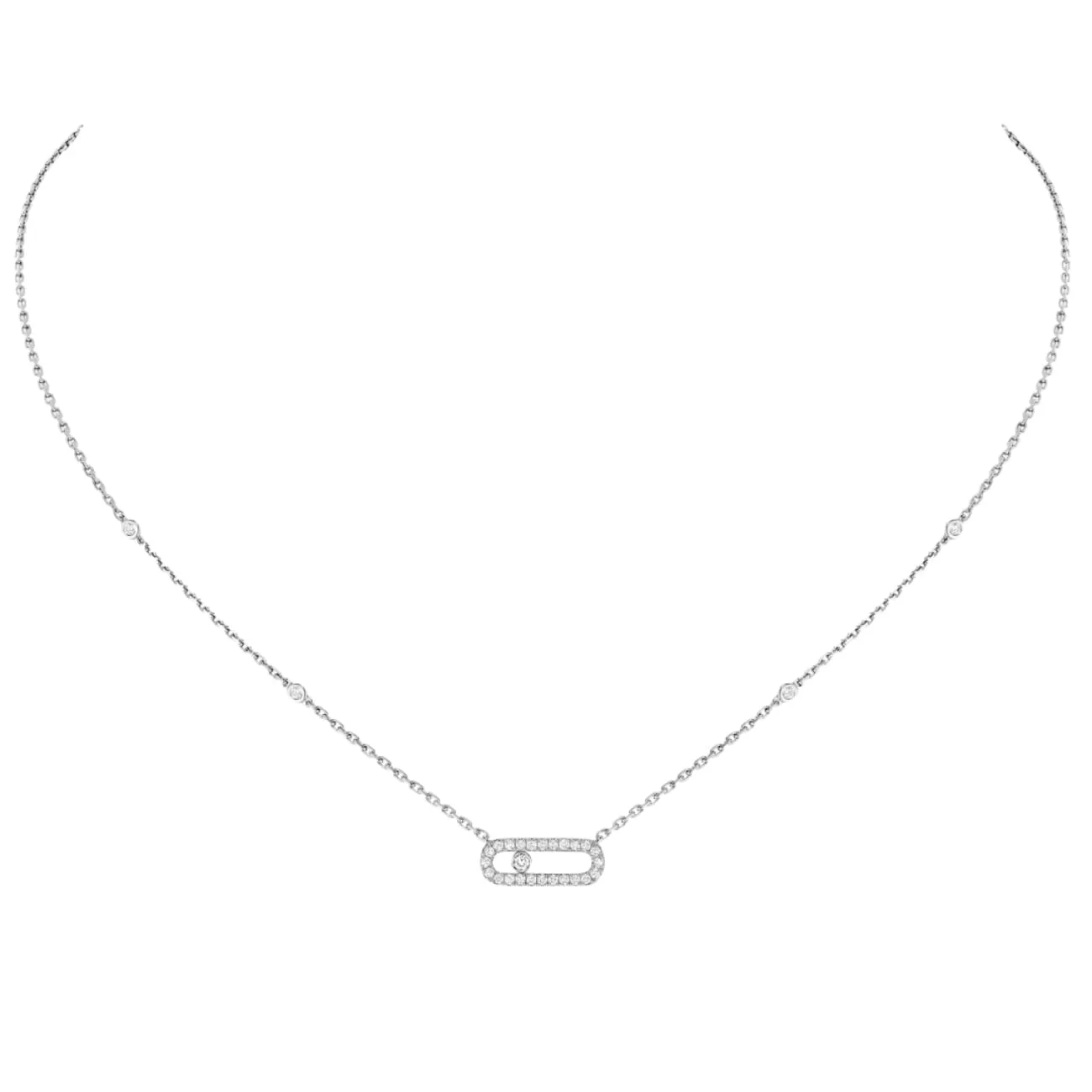Move Uno 18K White Gold Pavé Diamond Necklace