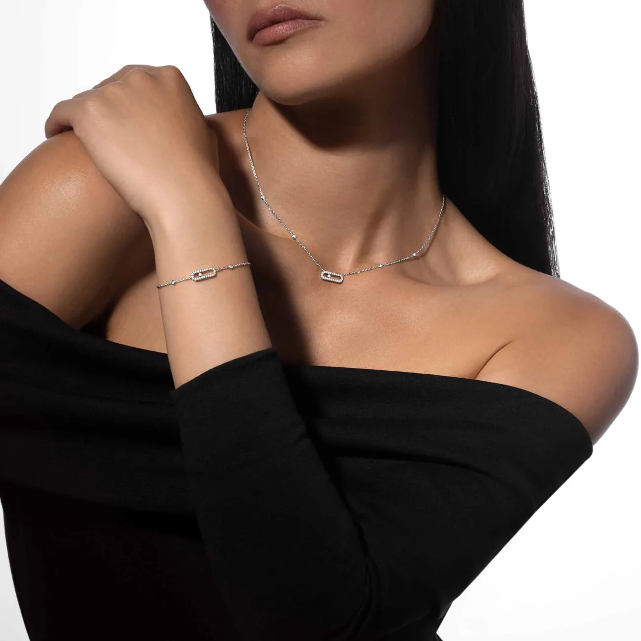 Move Uno 18K White Gold Pavé Diamond Necklace