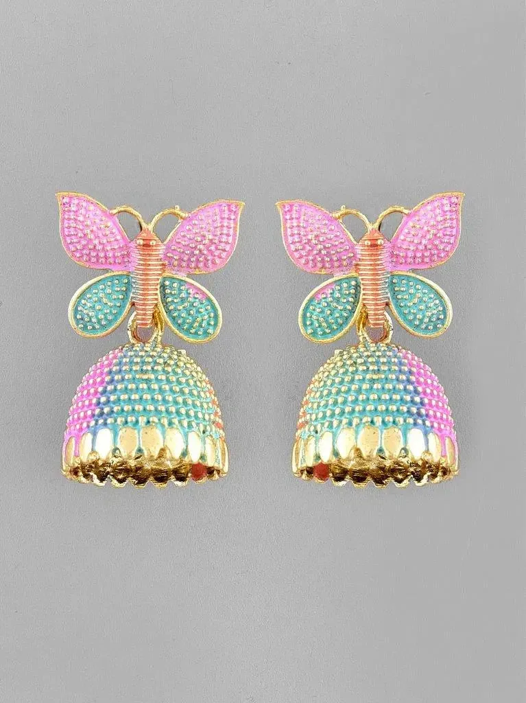 Multi Color Butterfly Contemporary Jhumka Earrings-VOJ106