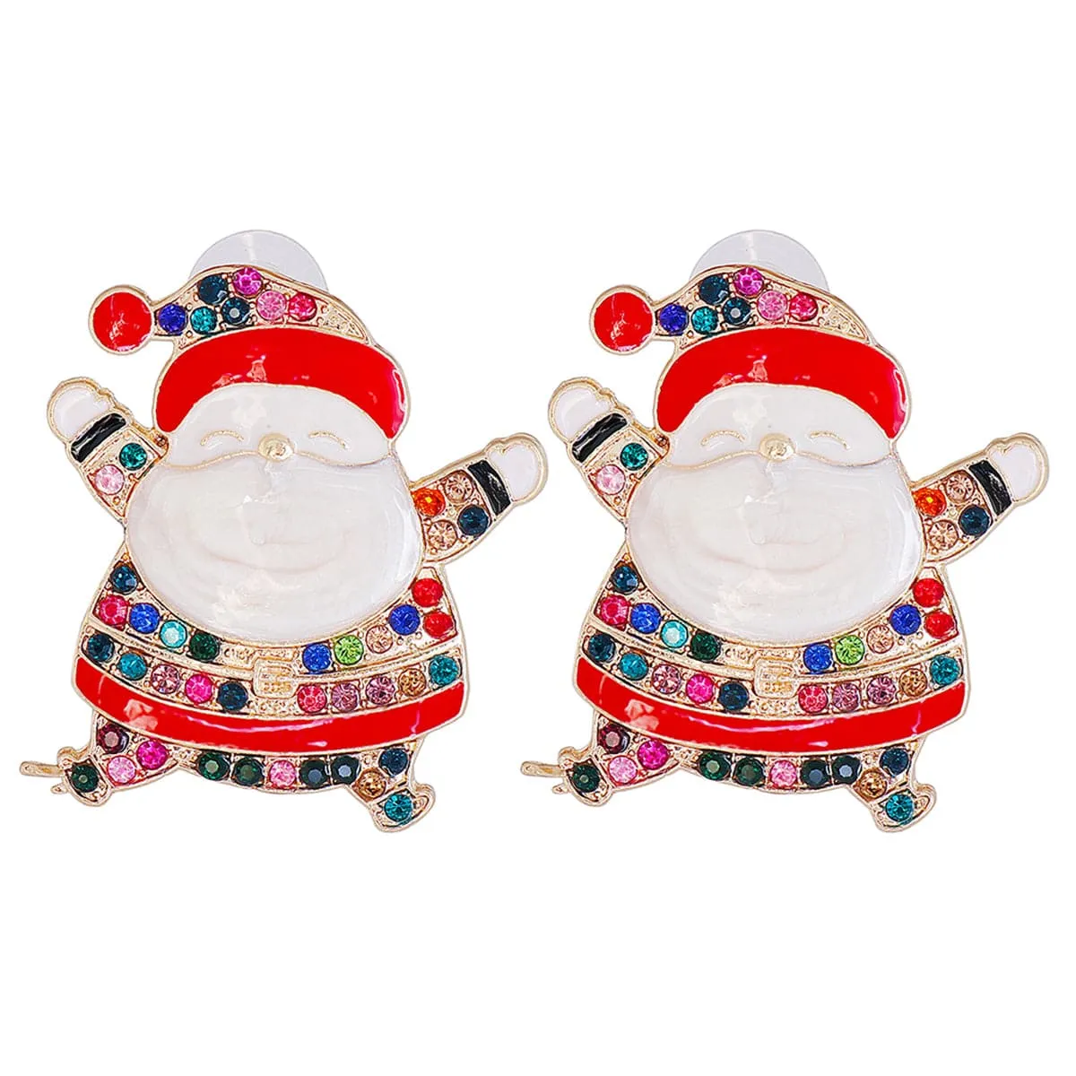 Multicolor Cubic Zirconia & Enamel 18K Gold-Plated Santa Stud Earrings