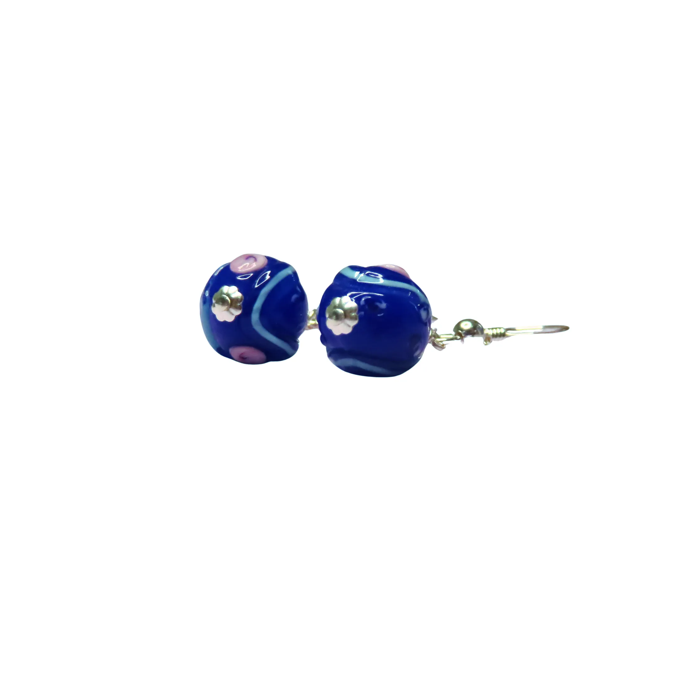 Murano Glass Blue Rose Sterling Silver Earrings by JKC Murano