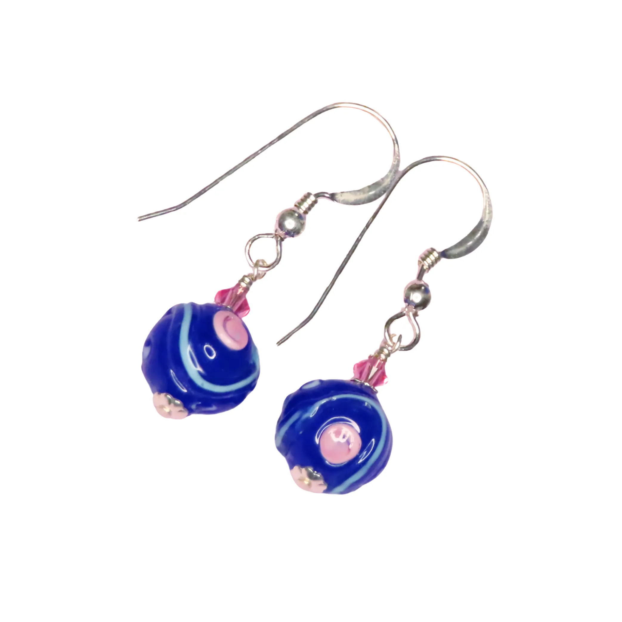 Murano Glass Blue Rose Sterling Silver Earrings by JKC Murano