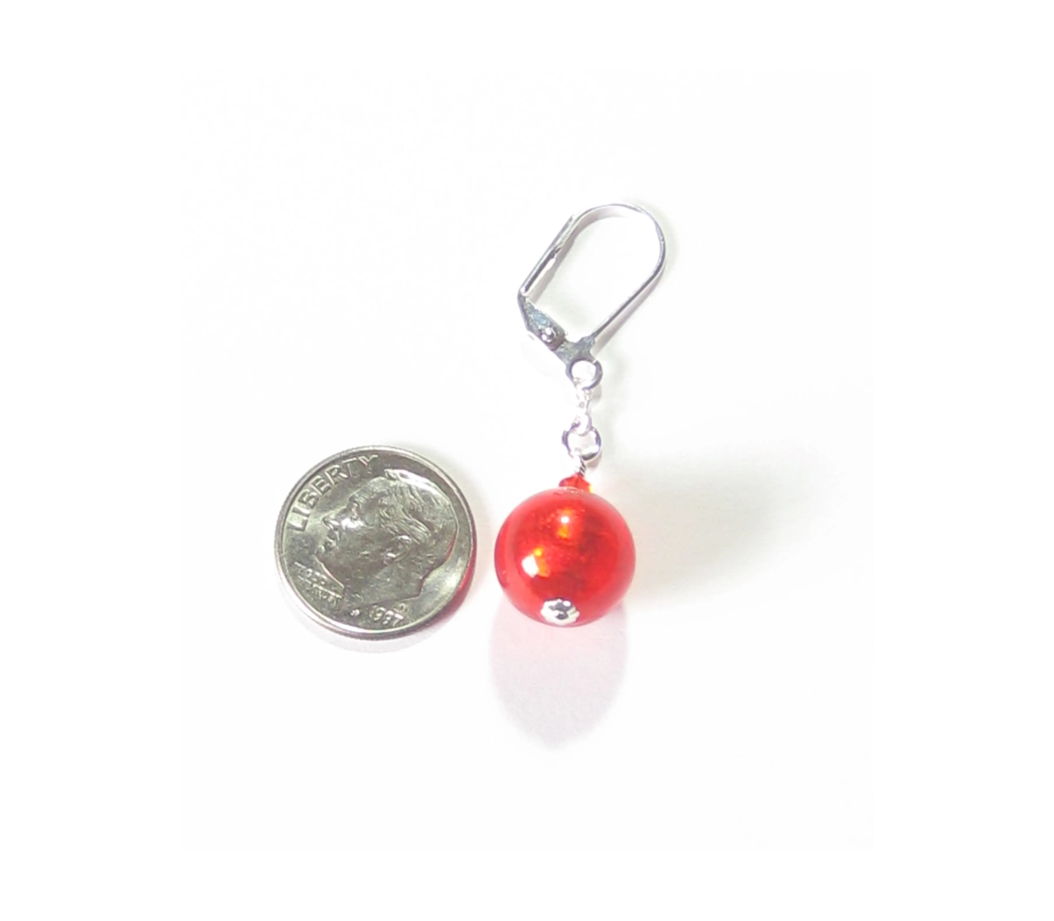 Murano Glass Vibrant Orange Ball Silver Earrings