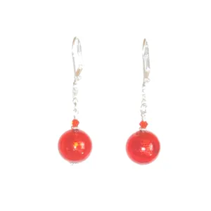 Murano Glass Vibrant Orange Ball Silver Earrings