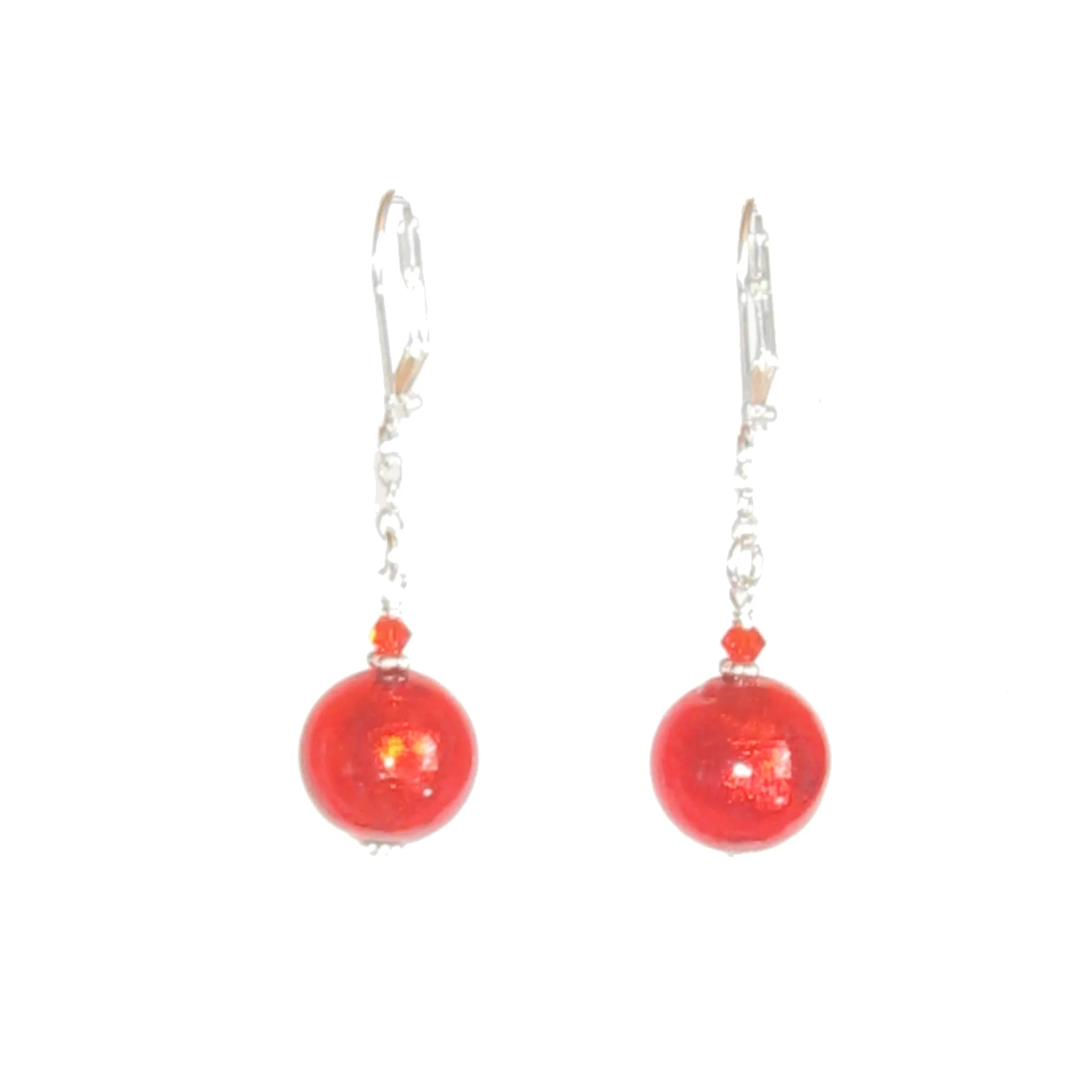 Murano Glass Vibrant Orange Ball Silver Earrings