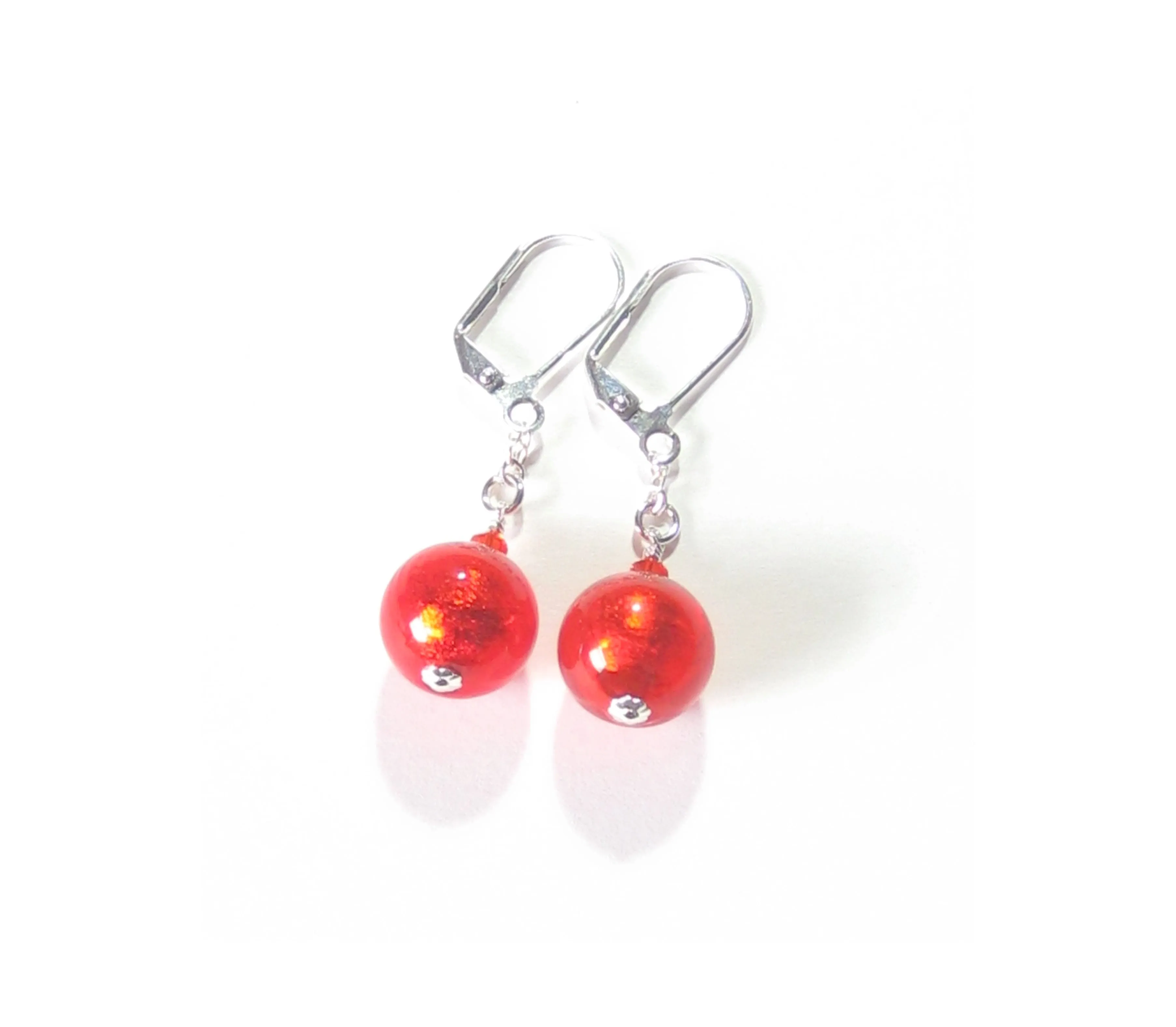 Murano Glass Vibrant Orange Ball Silver Earrings
