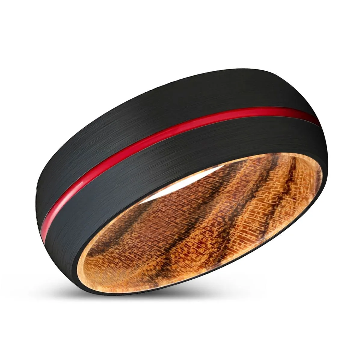 MUTANT | Bocote Wood, Black Tungsten Ring, Red Groove, Domed