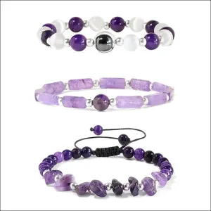 Natural amethyst weight loss bracelet set - body-purify healing stone jewelry for men and women