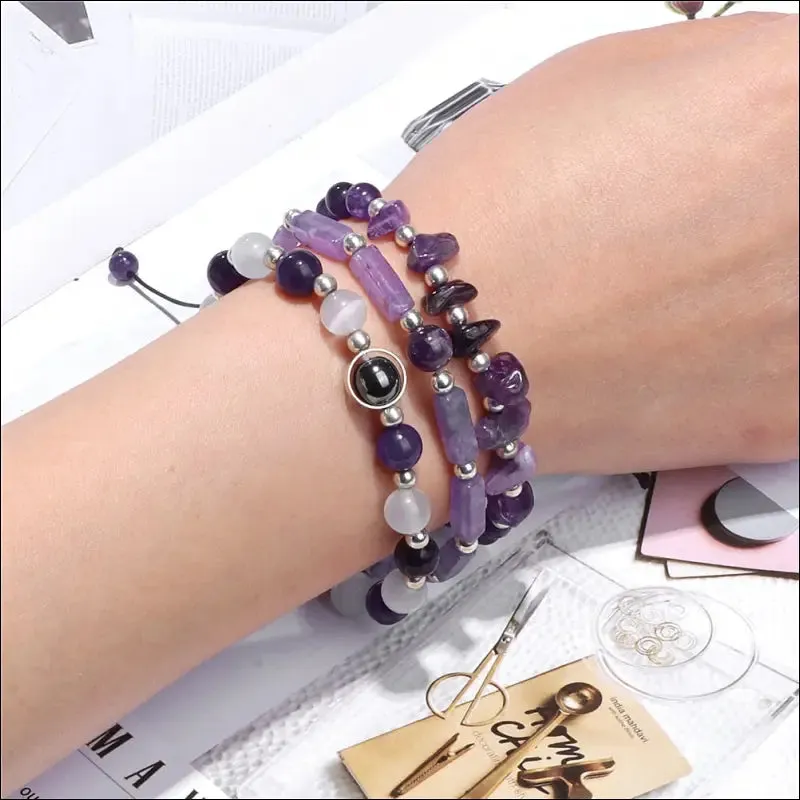 Natural amethyst weight loss bracelet set - body-purify healing stone jewelry for men and women