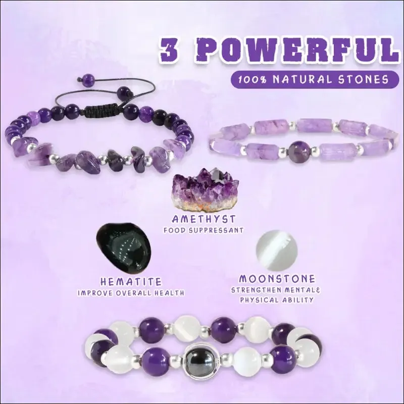 Natural amethyst weight loss bracelet set - body-purify healing stone jewelry for men and women