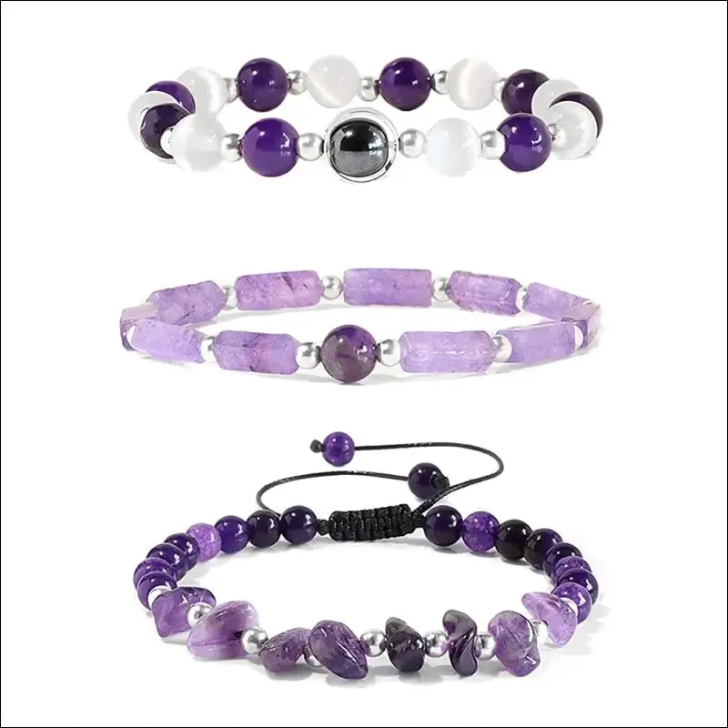 Natural amethyst weight loss bracelet set - body-purify healing stone jewelry for men and women