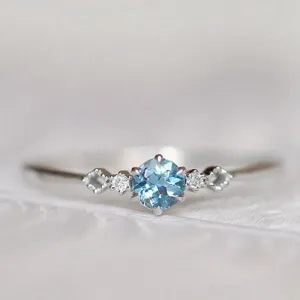 Natural Blue Aquamarine Ring Silver Women Wedding Jewelry