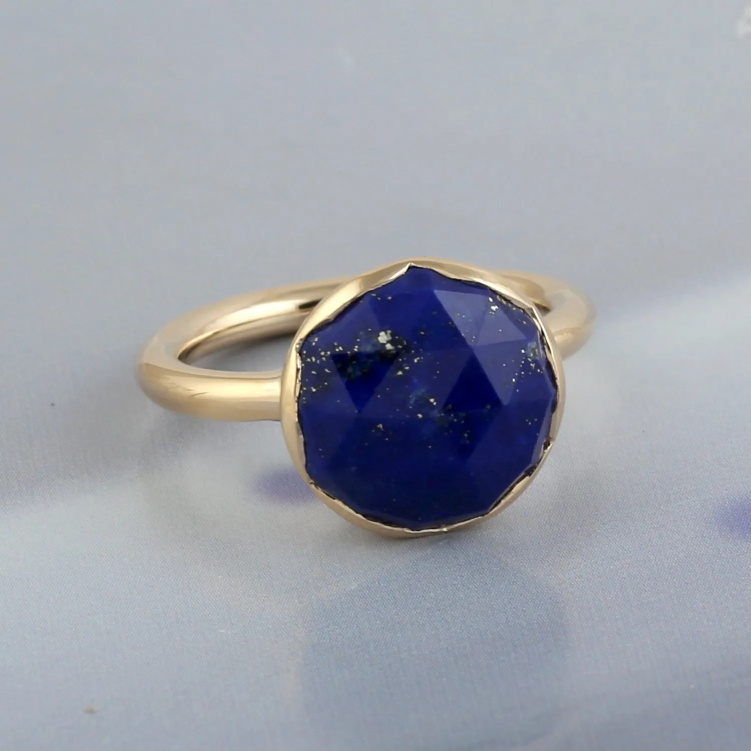 Natural Lapis Lazuli Statement Designer Ring In Solid 18k Yellow Gold