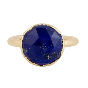 Natural Lapis Lazuli Statement Designer Ring In Solid 18k Yellow Gold