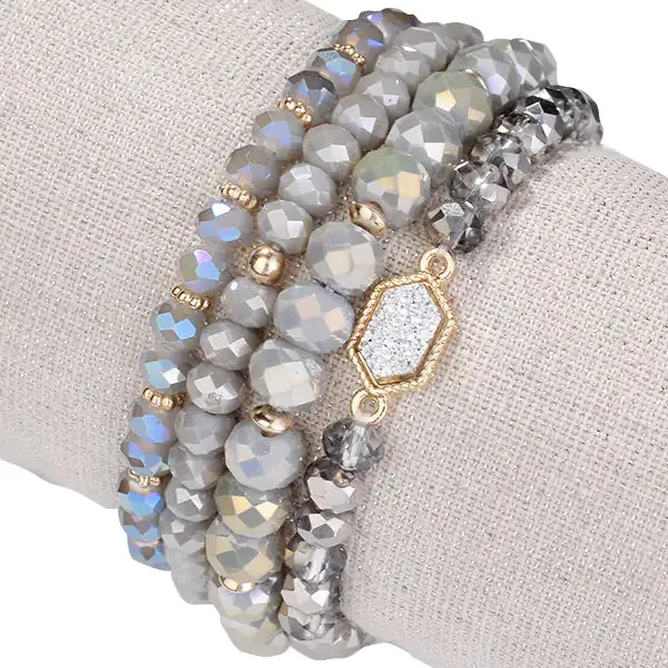 Natural Stone And Glass Crystal Bracelets Set Of 4 - Unique Druzy Arm Candy for Any Occasion