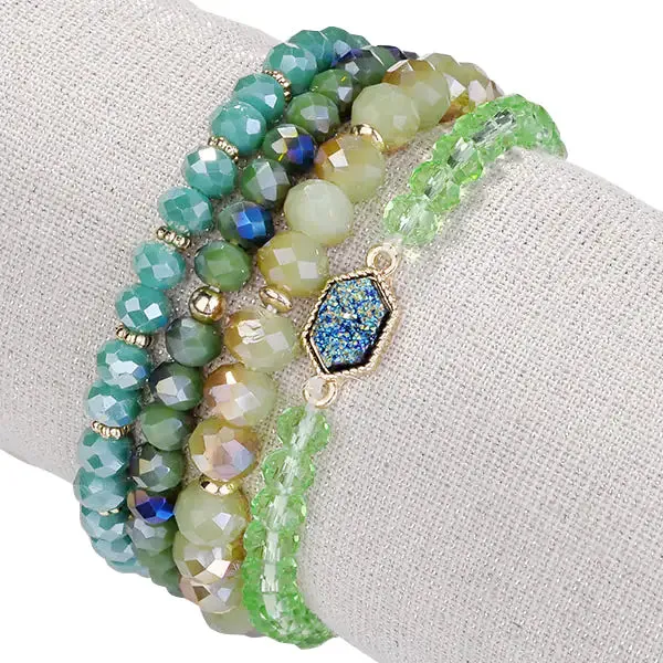 Natural Stone And Glass Crystal Bracelets Set Of 4 - Unique Druzy Arm Candy for Any Occasion