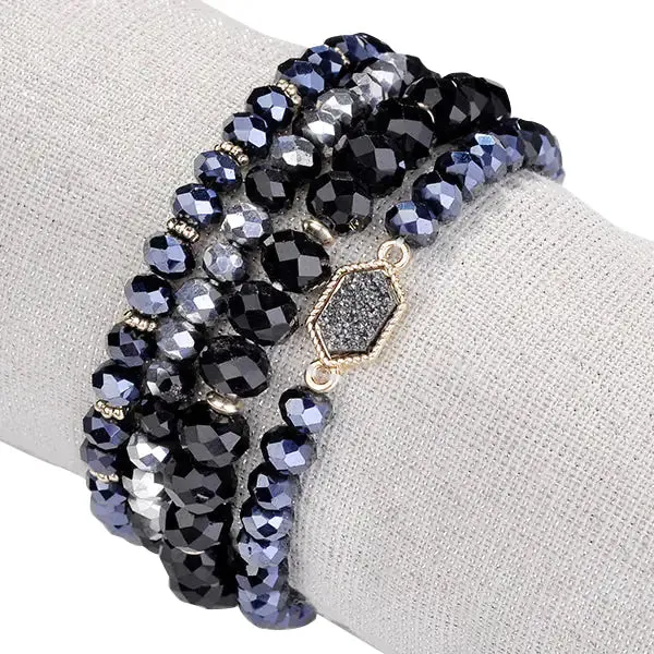 Natural Stone And Glass Crystal Bracelets Set Of 4 - Unique Druzy Arm Candy for Any Occasion