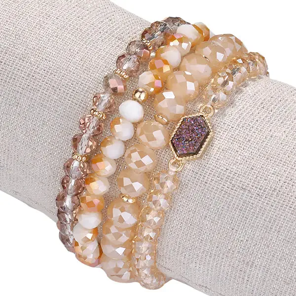 Natural Stone And Glass Crystal Bracelets Set Of 4 - Unique Druzy Arm Candy for Any Occasion