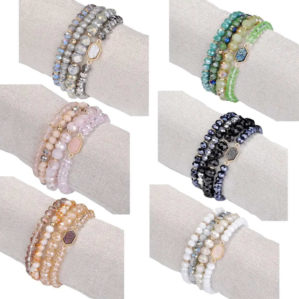 Natural Stone And Glass Crystal Bracelets Set Of 4 - Unique Druzy Arm Candy for Any Occasion